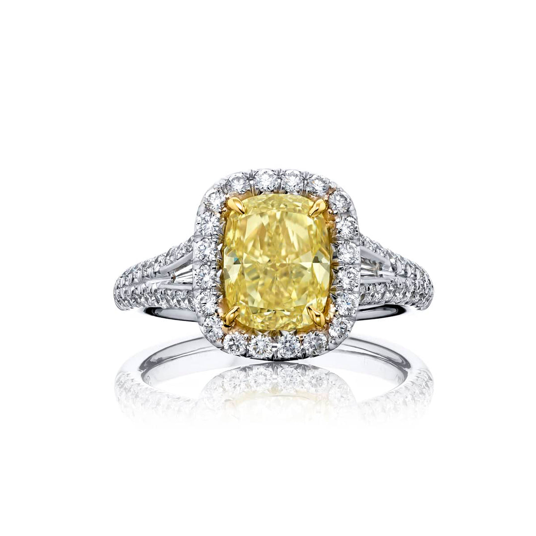 2.47 ct. GIA-Certified Fancy Yellow Cushion-Cut Diamond Ring in Platinum & 18K Yellow Gold