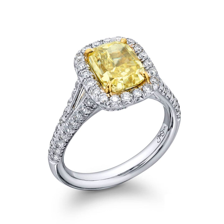 2.47 ct. GIA-Certified Fancy Yellow Cushion-Cut Diamond Ring in Platinum & 18K Yellow Gold