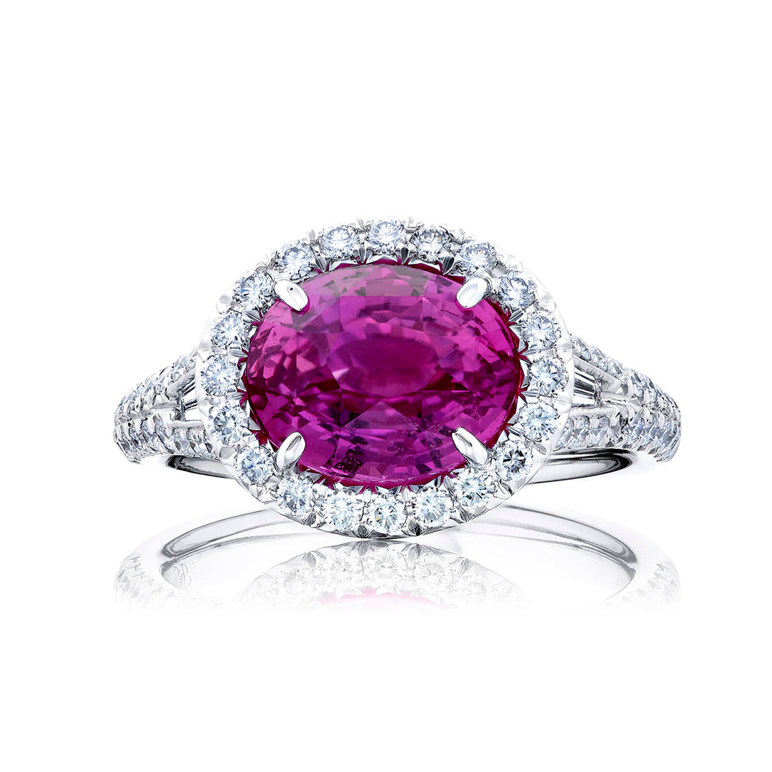 4.04 ct. Micro Pave Padparadscha Sapphire & Diamond Ring in Platinum