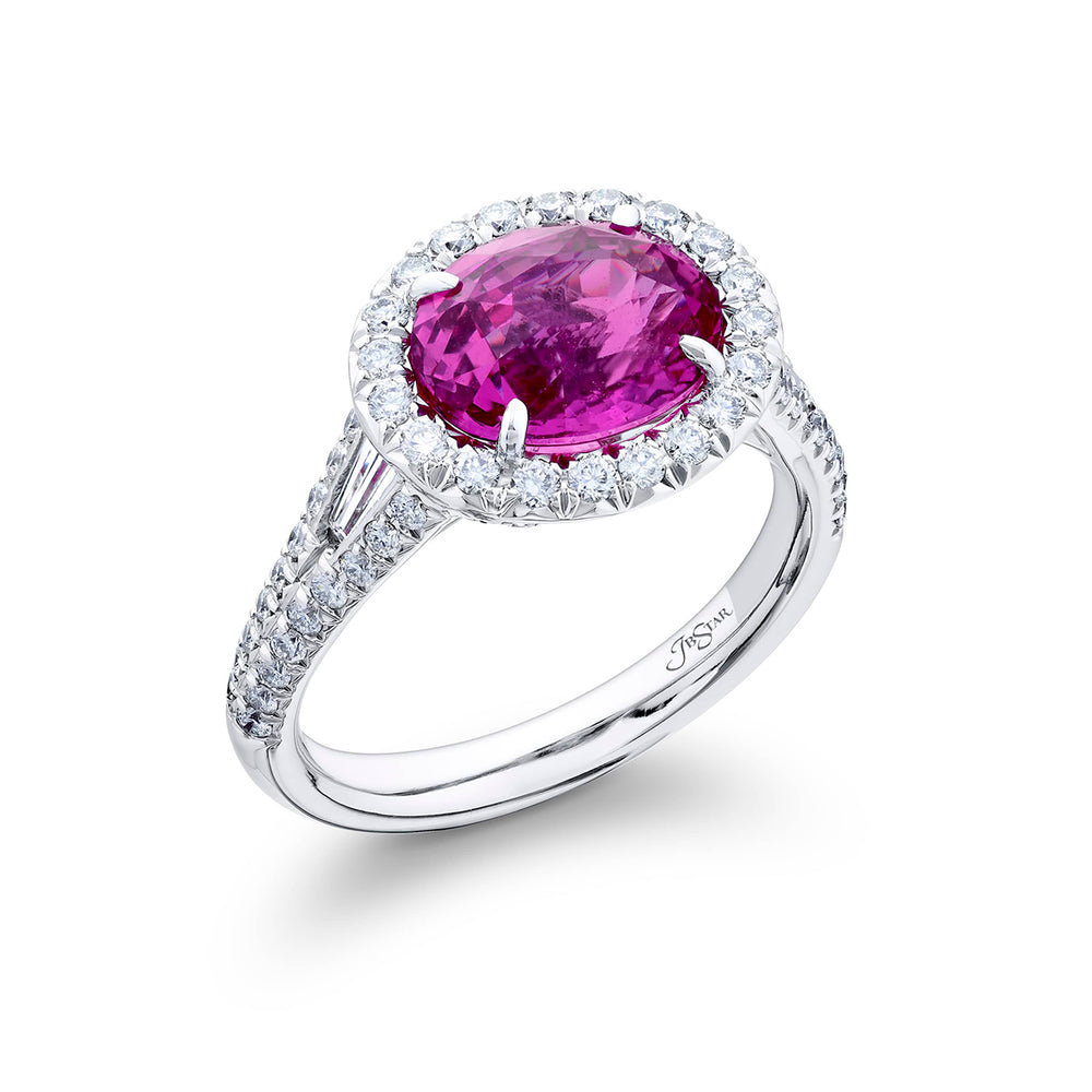 4.04 ct. Micro Pave Padparadscha Sapphire & Diamond Ring in Platinum