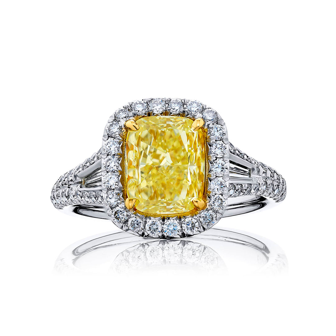 2.73 ct. GIA-Certified Fancy Yellow Cushion-Cut Diamond Ring in Platinum and 18KY Gold