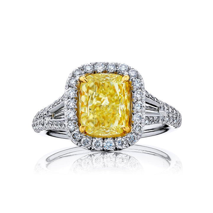 2.73 ct. GIA-Certified Fancy Yellow Cushion-Cut Diamond Ring in Platinum and 18KY Gold