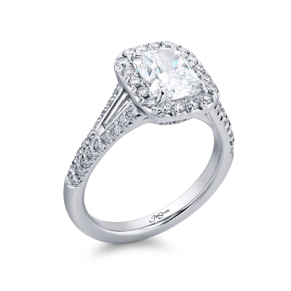 Dazzling Brilliance: Our timeless 1.50 ct. GIA certified Diamond Ring. This beautiful cushion-cut diamond cradled in tapered baguette and micro pave diamonds is handcrafted in pure platinum.