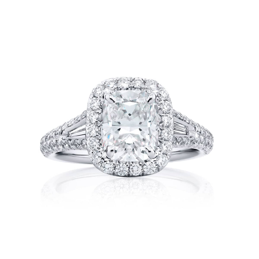 Platinum Cushion-Cut Diamond GIA Certified Micro Pave Engagement Ring