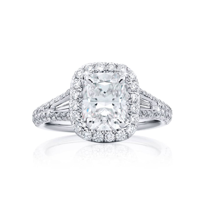 Platinum Cushion-Cut Diamond GIA Certified Micro Pave Engagement Ring