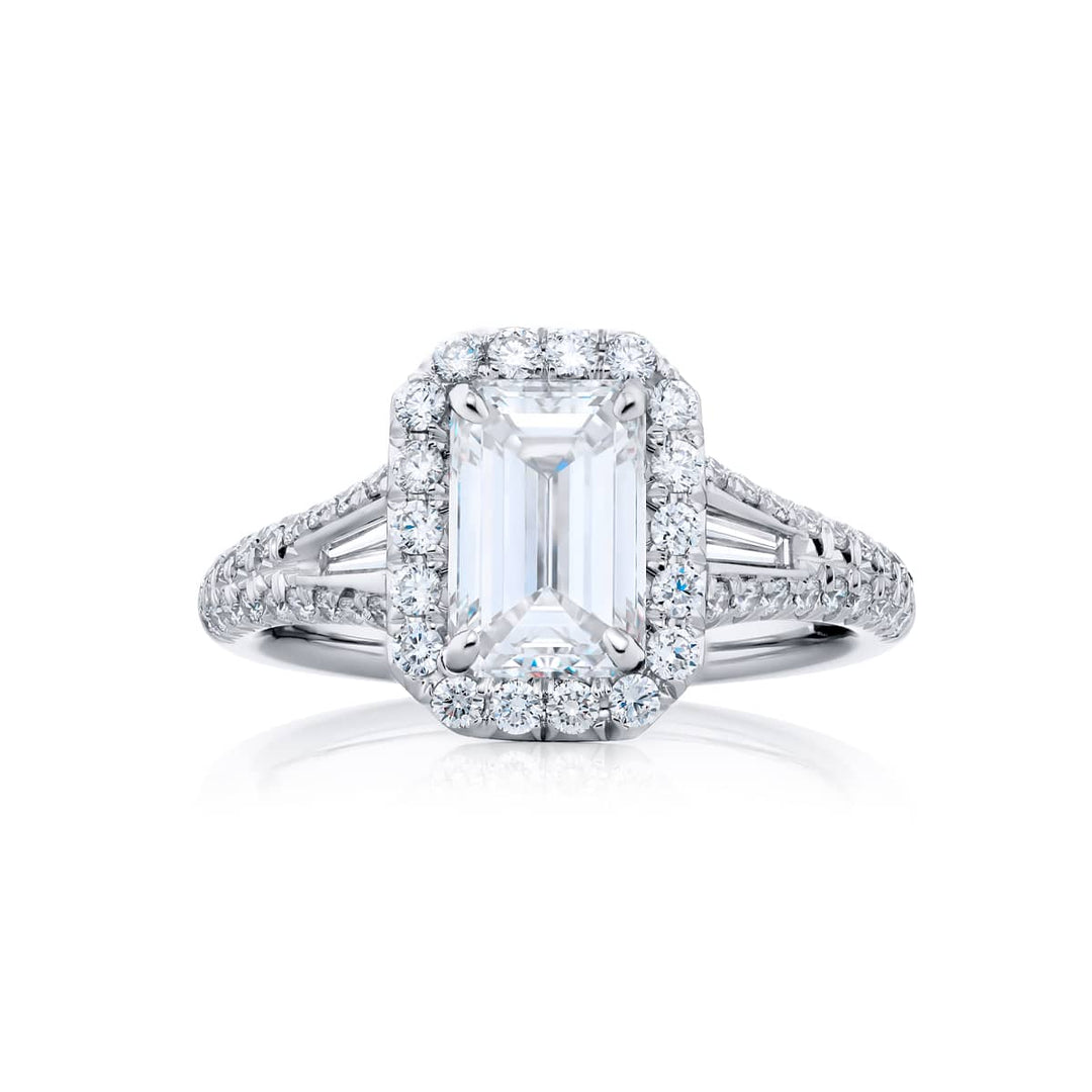 Platinum Emerald-Cut Diamond Certified Ring