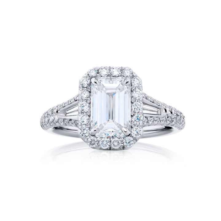Platinum Emerald-Cut Diamond Certified Ring