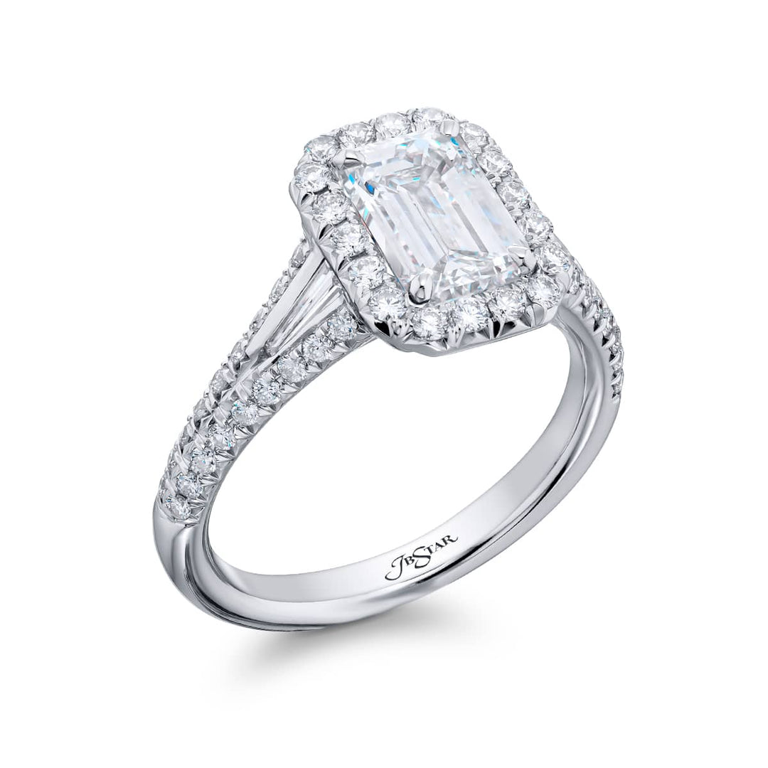 Platinum Emerald-Cut Diamond Certified Ring