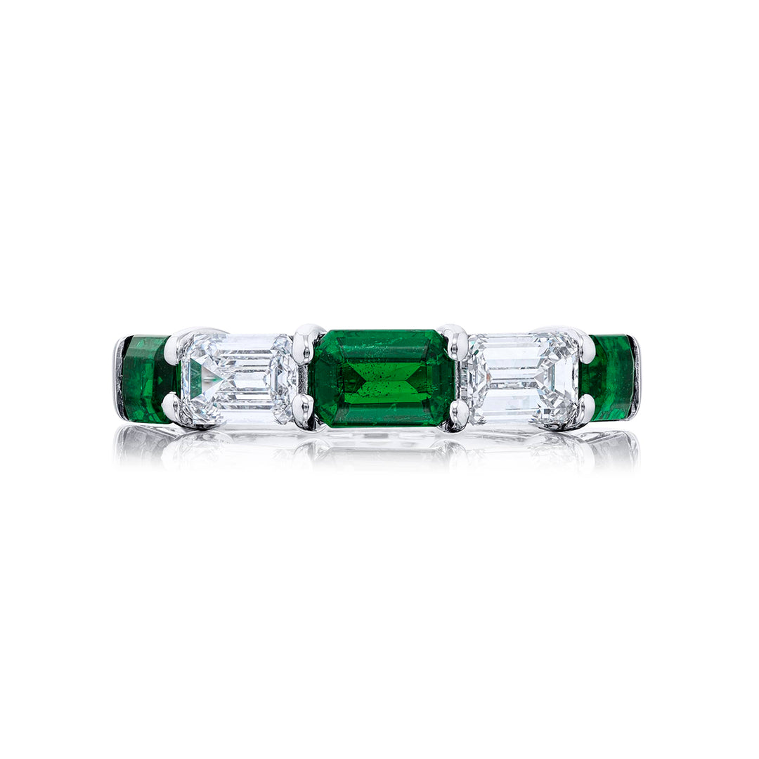 Elegance Elevated | Classic Single-Row Emerald and Diamond Band in Pure Platinum