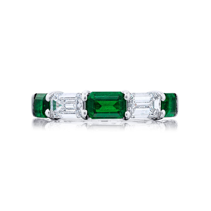 Elegance Elevated | Classic Single-Row Emerald and Diamond Band in Pure Platinum