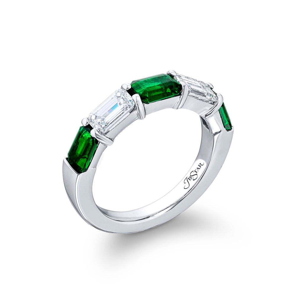 Elegance Elevated | Classic Single-Row Emerald and Diamond Band in Pure Platinum
