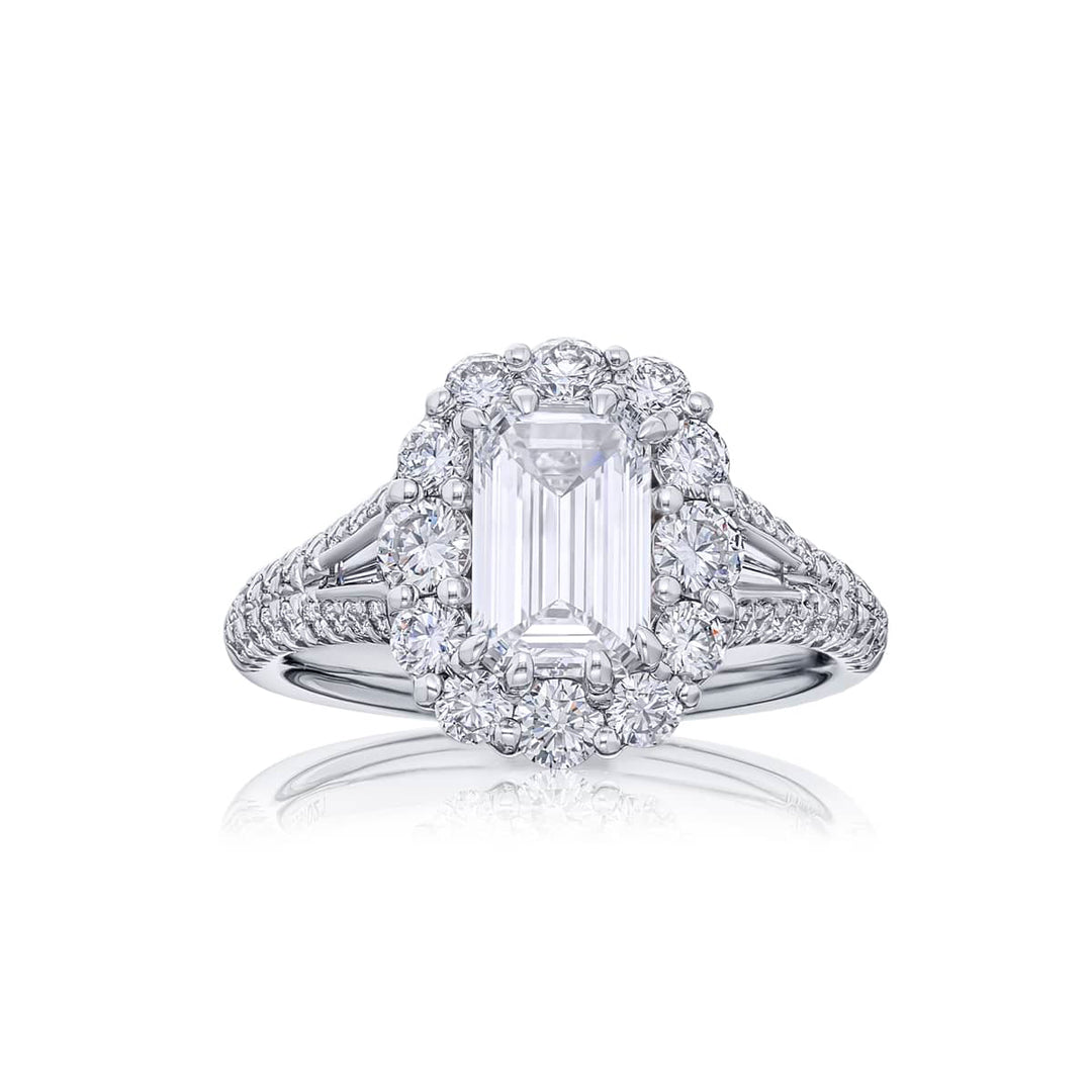1.50 ct. GIA-Certified Emerald-Cut Diamond Ring with Marquise and Baguette Accents in Platinum