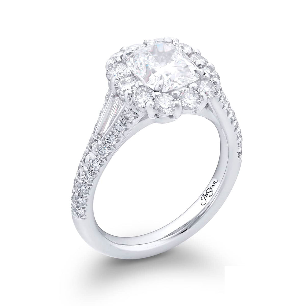 Dazzling Brilliance: Our stunning 1.51 ct. GIA certified Diamond Ring. This beautiful cushion-cut diamond cradled in tapered baguette and round diamonds is handcrafted in pure platinum.
