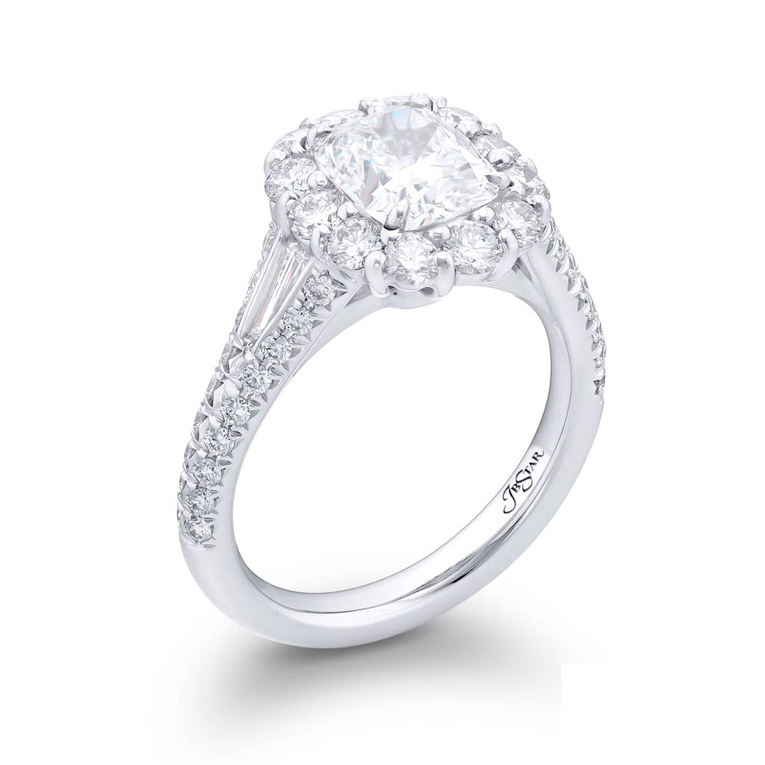 Dazzling Brilliance: Our stunning 1.51 ct. GIA certified Diamond Ring. This beautiful cushion-cut diamond cradled in tapered baguette and round diamonds is handcrafted in pure platinum.