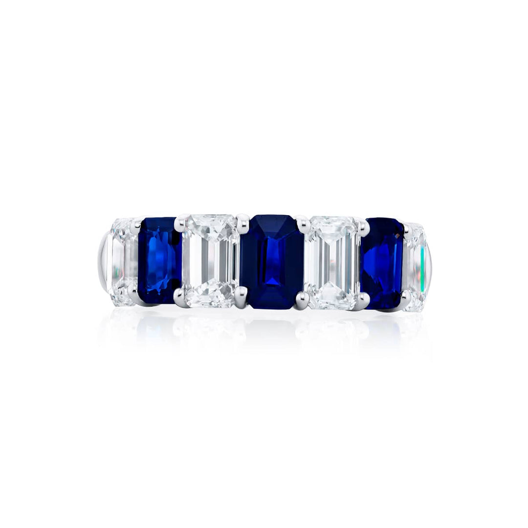 Platinum Emerald-Cut Sapphire and Diamond Band