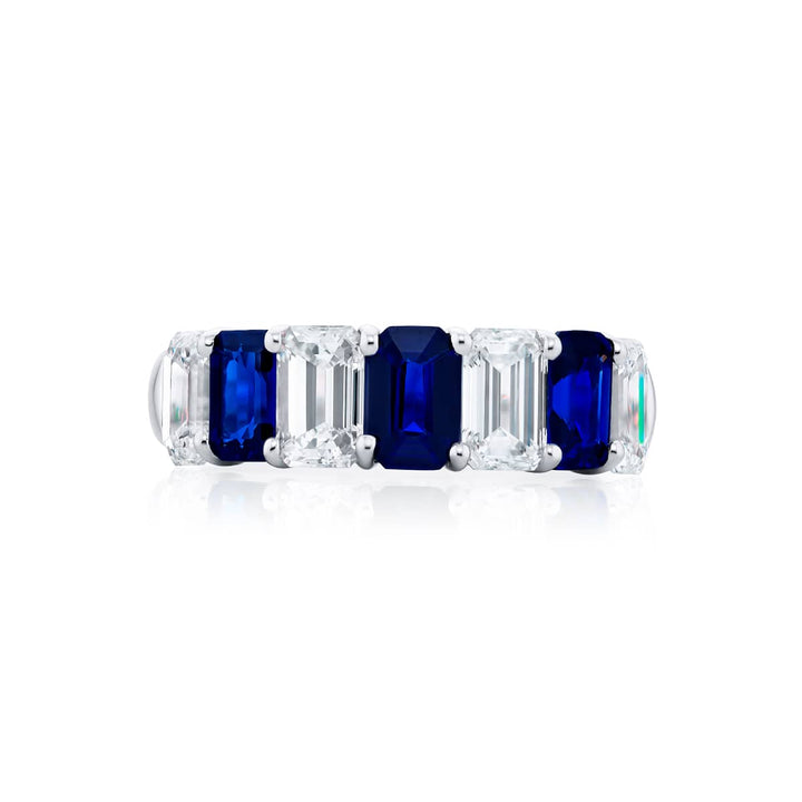 Platinum Emerald-Cut Sapphire and Diamond Band