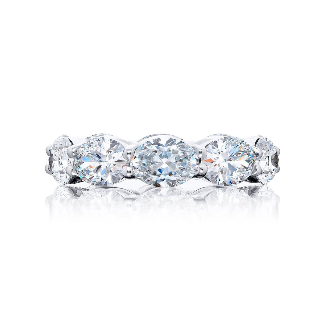 Alluring Eternity: Our beautiful single-row GIA certified Diamond Eternity Band. These ten oval diamonds are handcrafted in pure platinum.