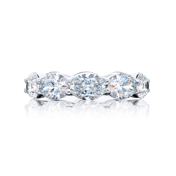 Alluring Eternity: Our beautiful single-row GIA certified Diamond Eternity Band. These ten oval diamonds are handcrafted in pure platinum.