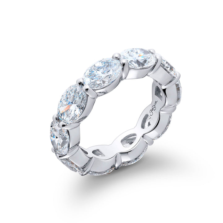 Alluring Eternity: Our beautiful single-row GIA certified Diamond Eternity Band. These ten oval diamonds are handcrafted in pure platinum.