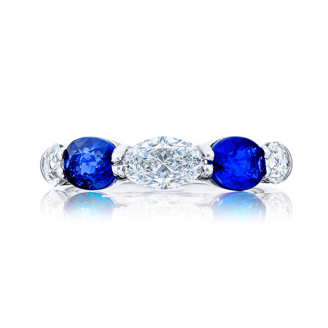 Platinum Oval Sapphire and Diamond Band