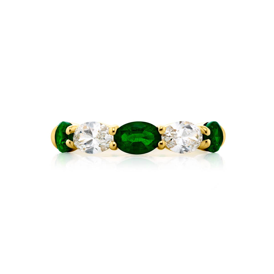 18K Yellow Gold Oval Emerald and Diamond East-West Band