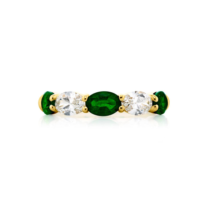 18K Yellow Gold Oval Emerald and Diamond East-West Band