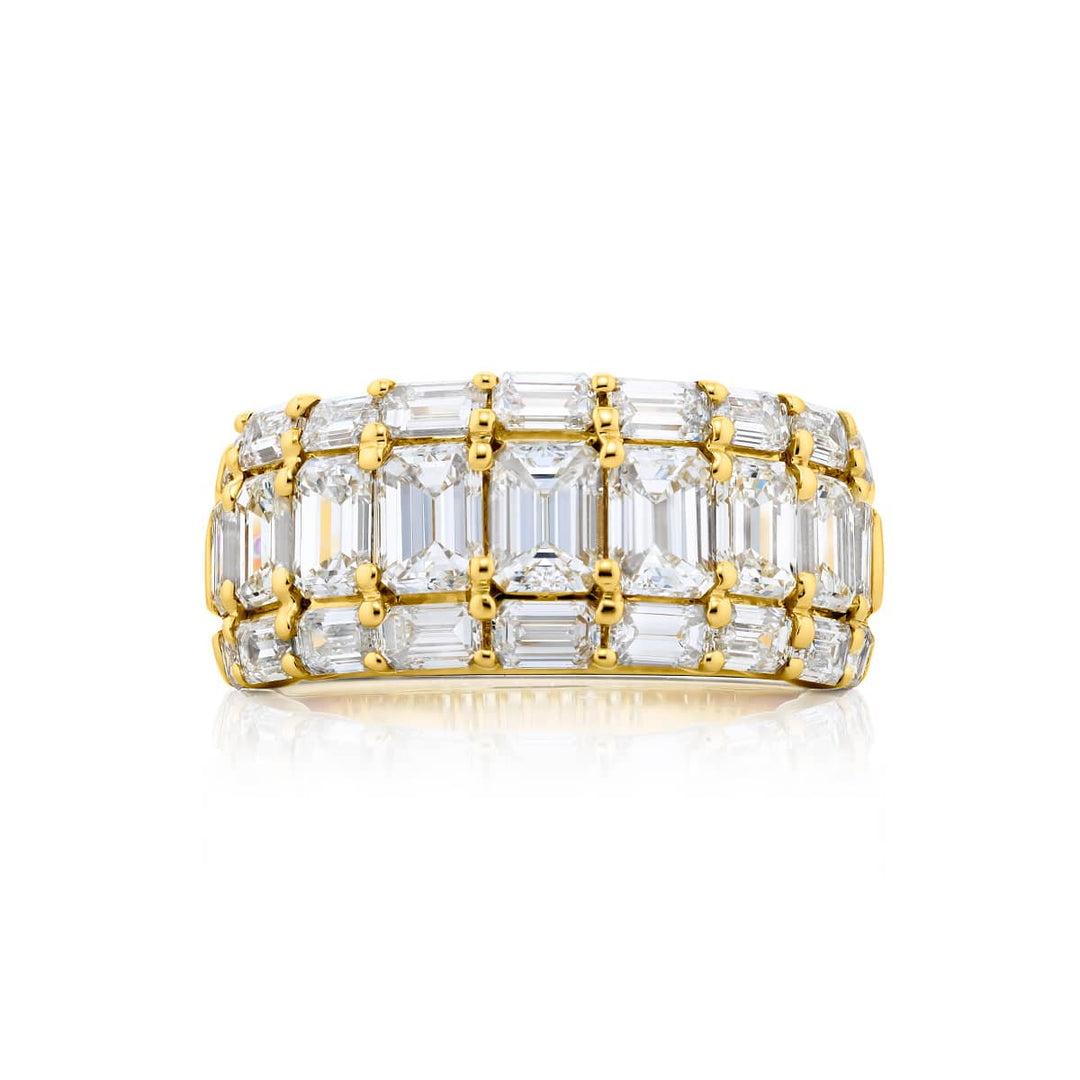 18K Yellow Gold Emerald-Cut Diamond Three-Row Band