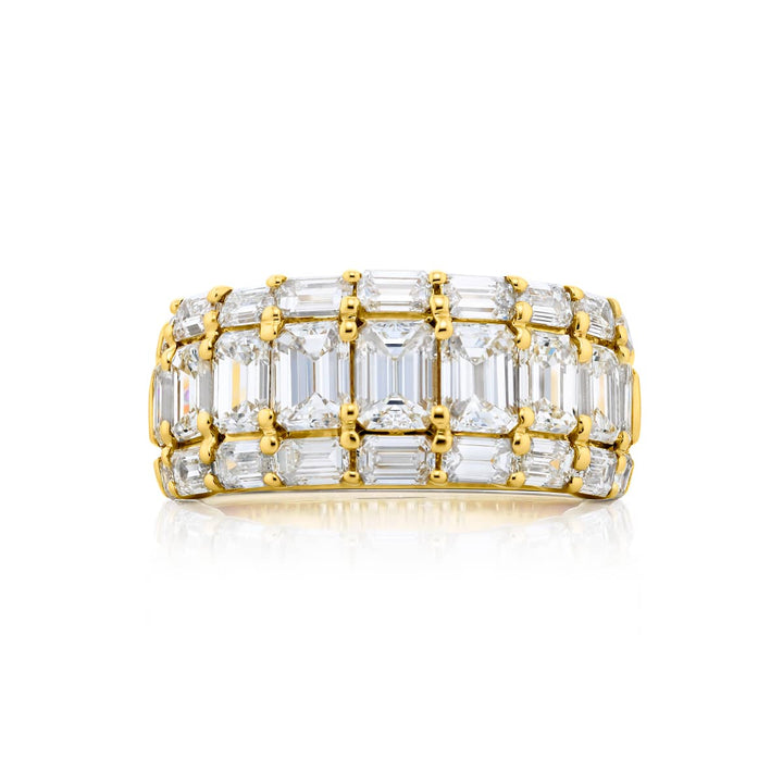 18K Yellow Gold Emerald-Cut Diamond Three-Row Band