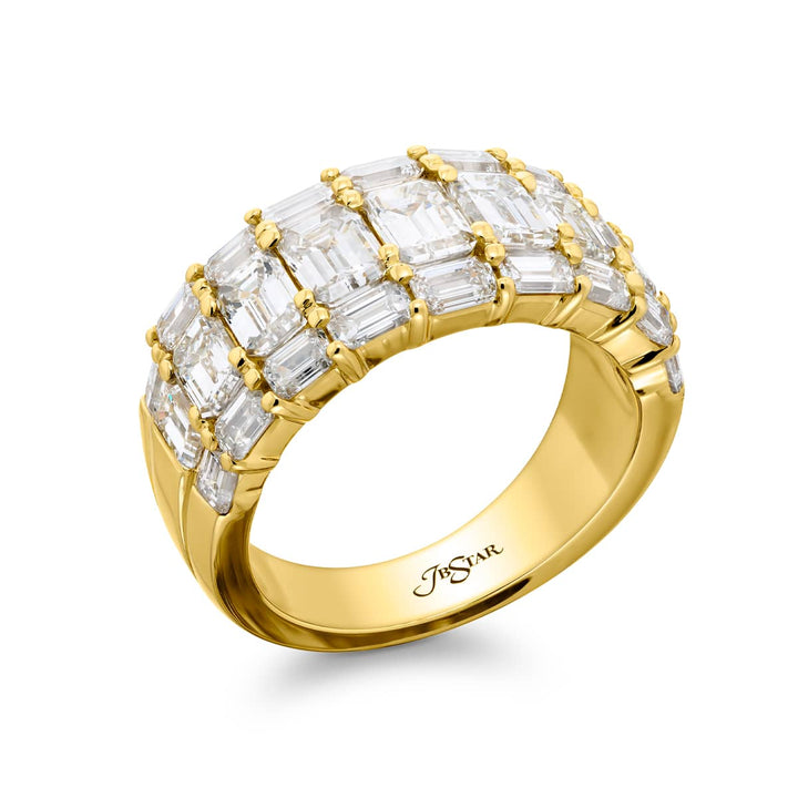 18K Yellow Gold Emerald-Cut Diamond Three-Row Band