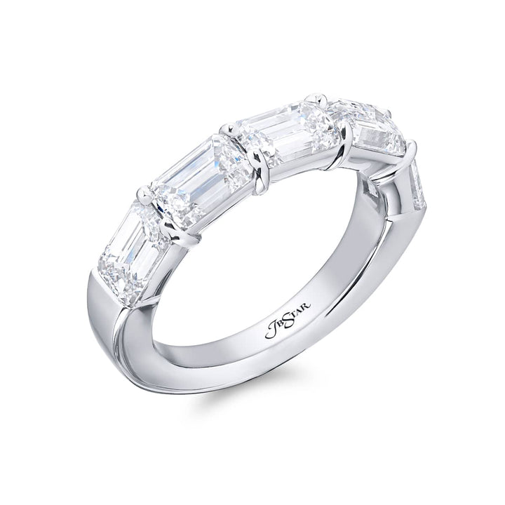 Elegance Elevated: Our stunning 3.60 ctw. East-West GIA certified Diamond Band. These five beautiful emerald-cut diamonds are handcrafted in pure platinum.