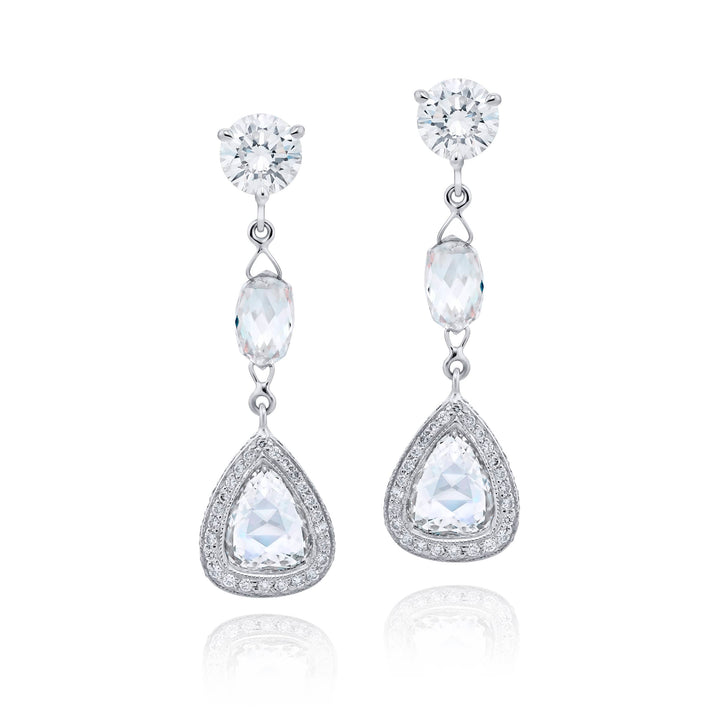 One-of-a-Kind Rose-Cut Diamond Drop Earrings in Platinum