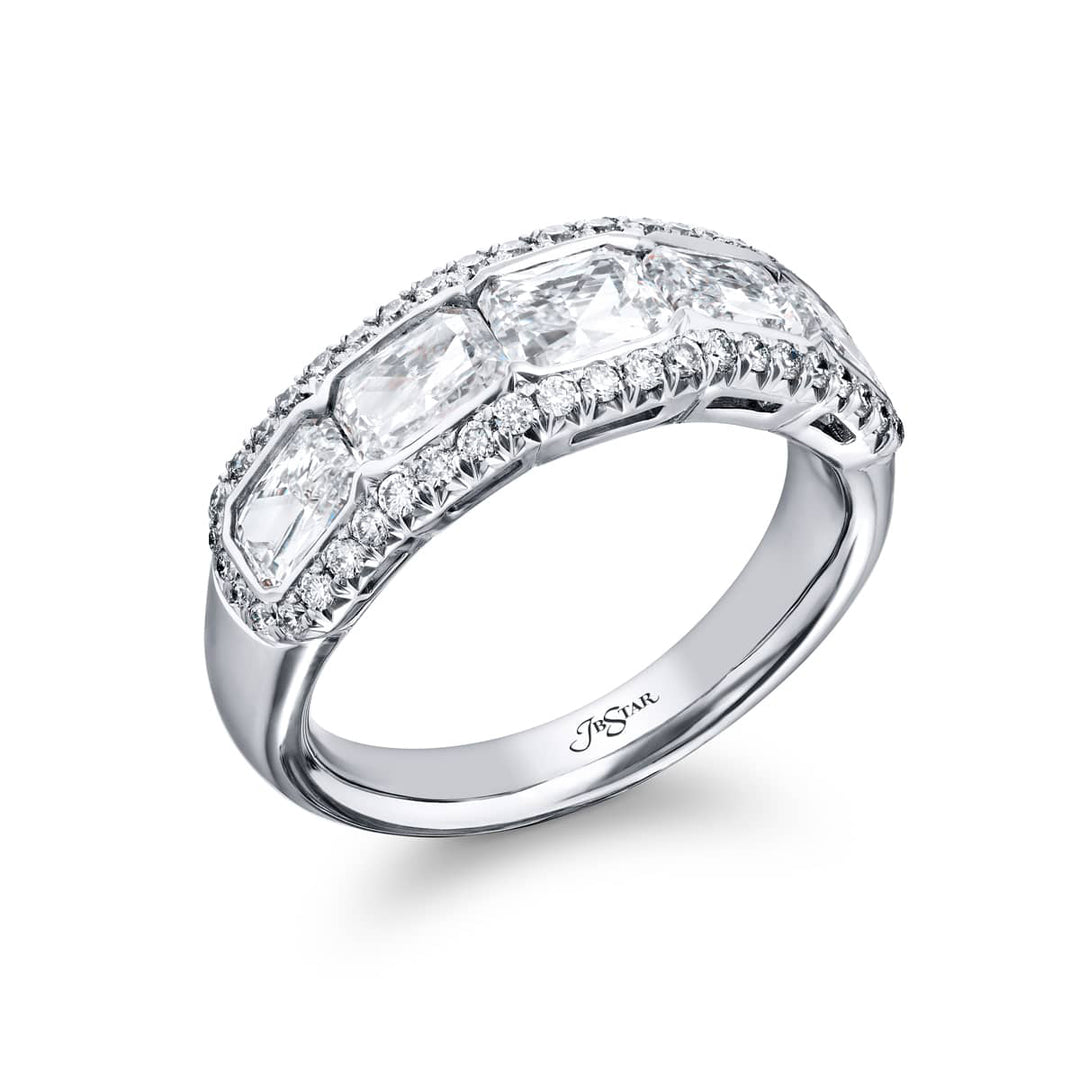 Platinum Radiant-Cut Diamond Single-Row Bezel Set Micro Pave East-West Band