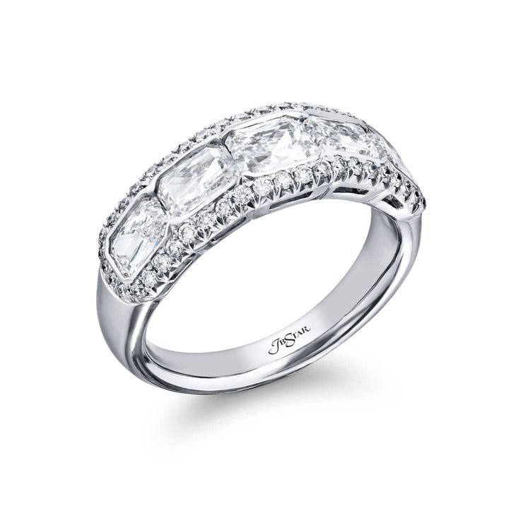 Platinum Radiant-Cut Diamond Single-Row Bezel Set Micro Pave East-West Band