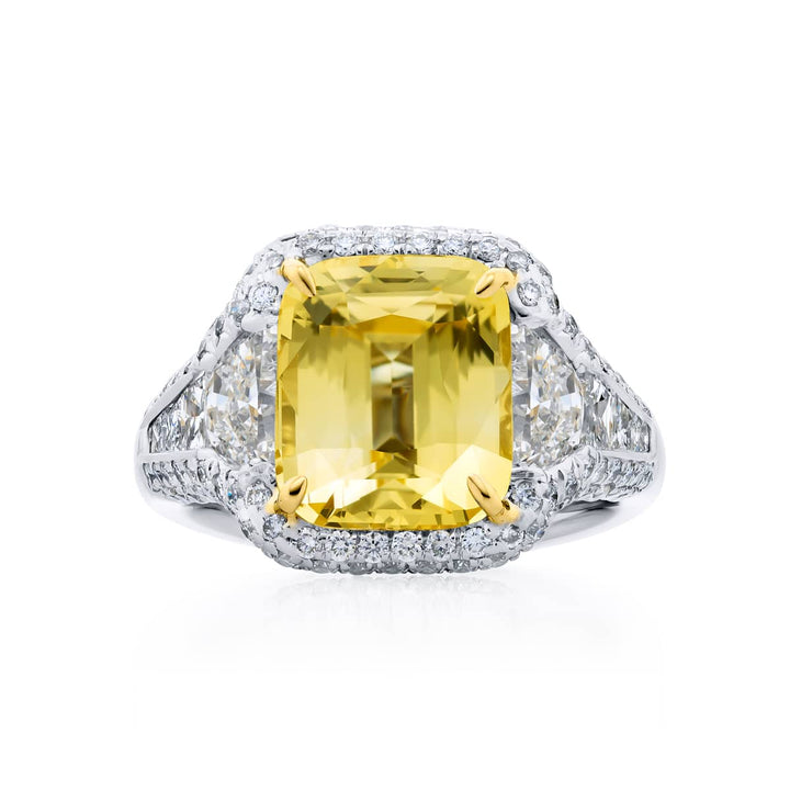 Platinum Cushion-Cut Yellow Sapphire Certified Micro Pave Ring