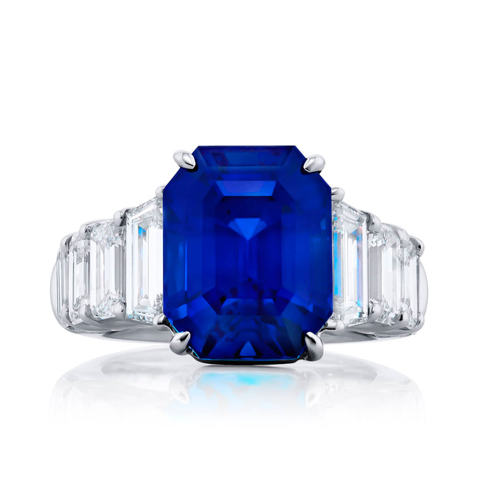 Platinum Emerald-Cut Sri Lankan Sapphire Certified Ring