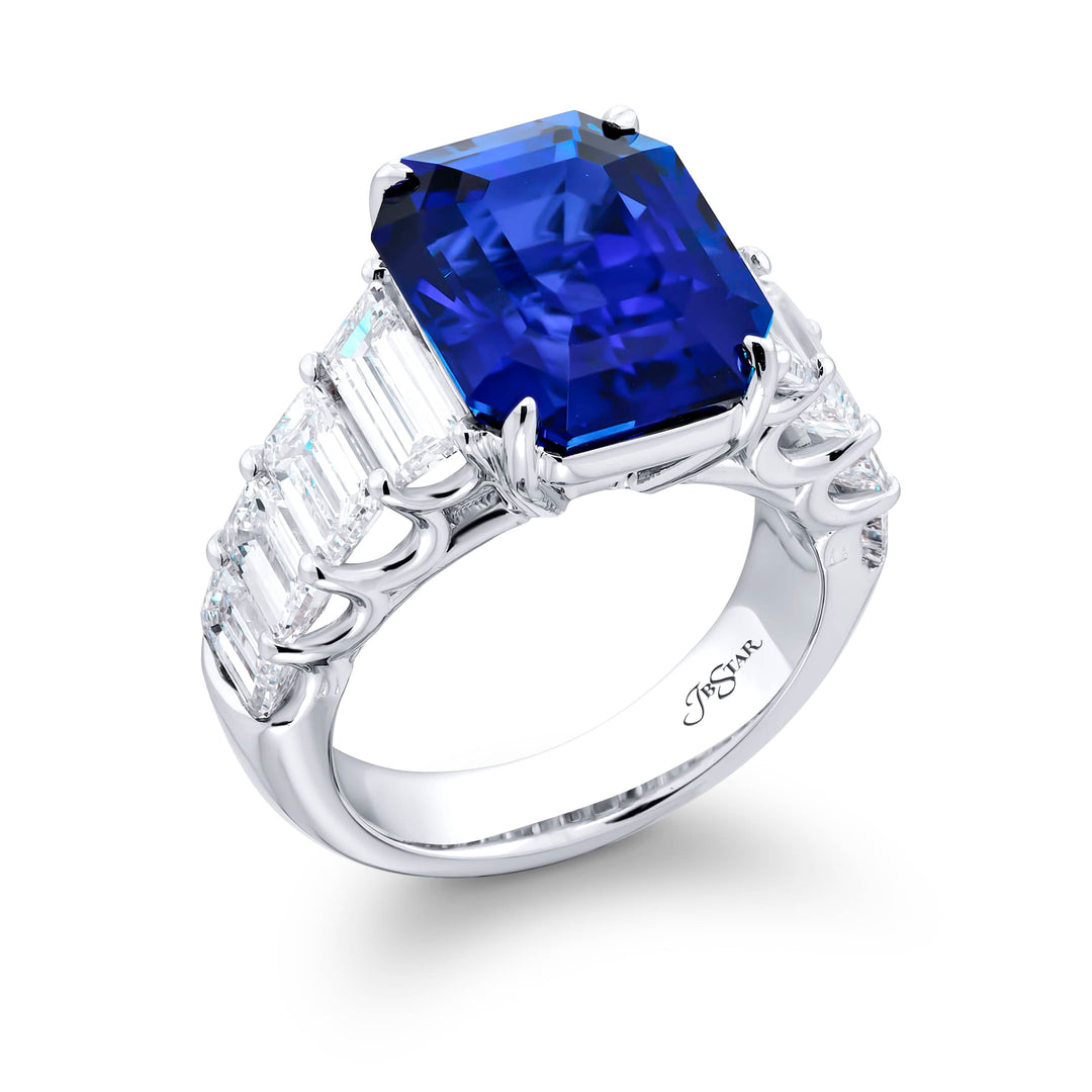 Platinum Emerald-Cut Sri Lankan Sapphire Certified Ring