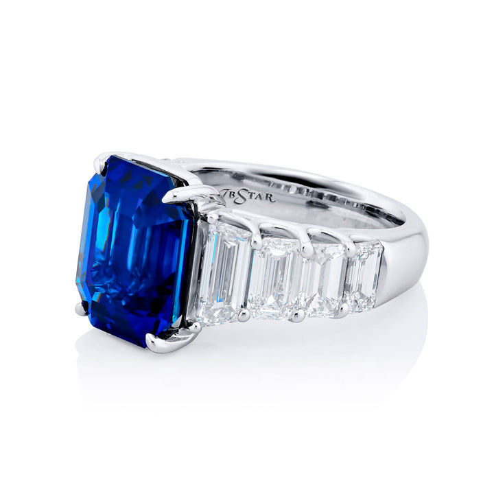 Platinum Emerald-Cut Sri Lankan Sapphire Certified Ring