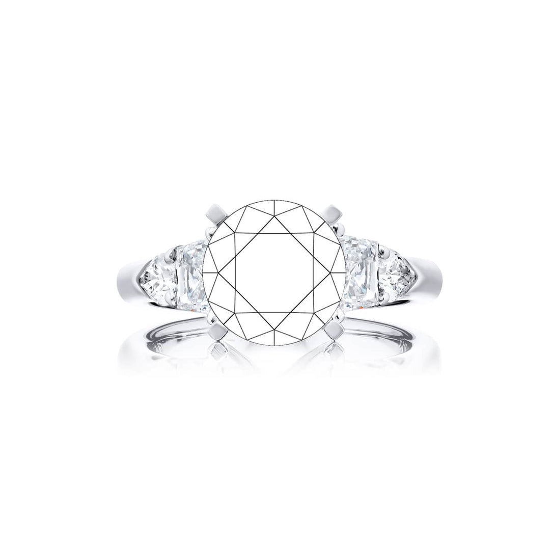 Dazzling Brilliance: Our stunning Diamond Semi-mount. These two trapezoid diamonds accompanied by two shield diamonds are handcrafted in pure platinum.