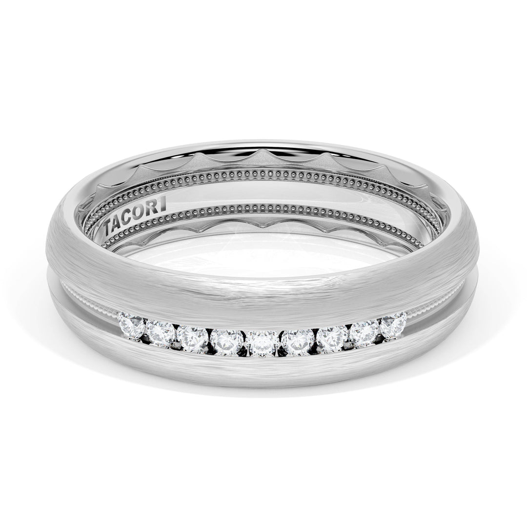 Rounded Brush Finish Diamond Wedding Band
