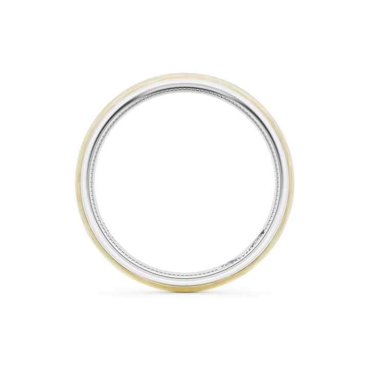 Rounded Brush Finish Wedding Band in 18kt White Gold & 18kt Yellow Gold