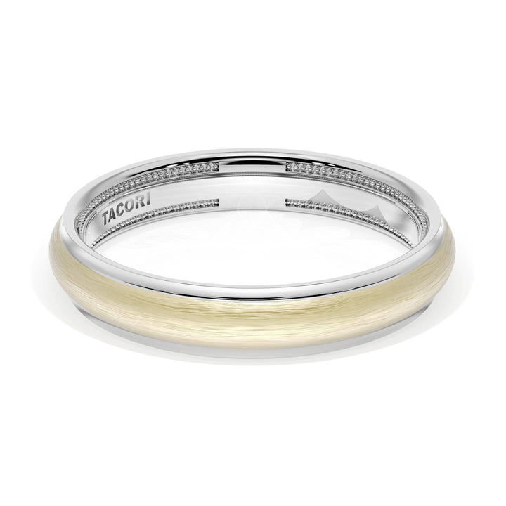 Rounded Brush Finish Wedding Band in 18kt White Gold & 18kt Yellow Gold