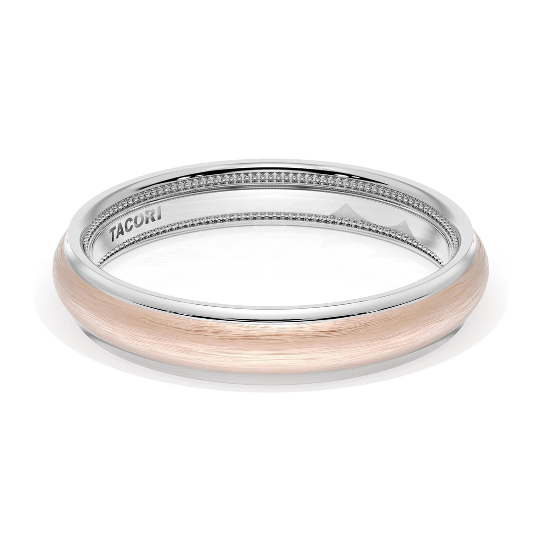 Rounded Brush Finish Wedding Band in 18kt White Gold & 18kt Rose Gold