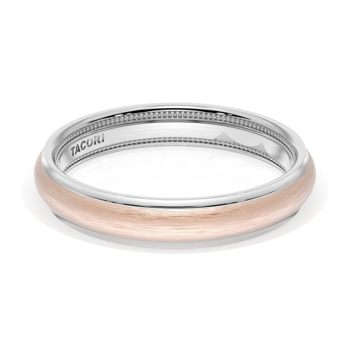 Rounded Brush Finish Wedding Band in 18kt White Gold & 18kt Rose Gold