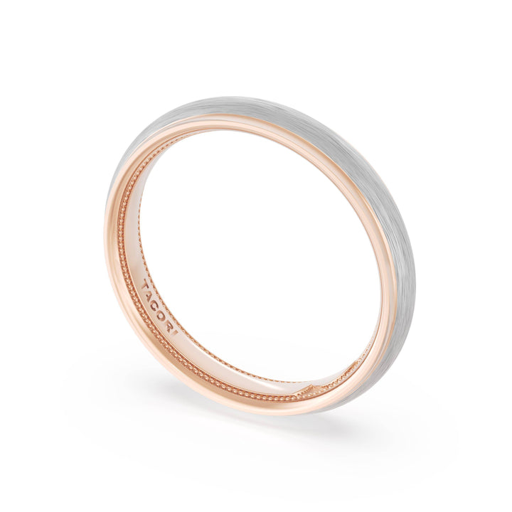 Rounded Brush Finish Wedding Band in 18kt Rose Gold & 18kt White Gold