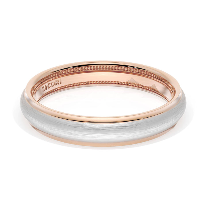 Rounded Brush Finish Wedding Band in 18kt Rose Gold & 18kt White Gold