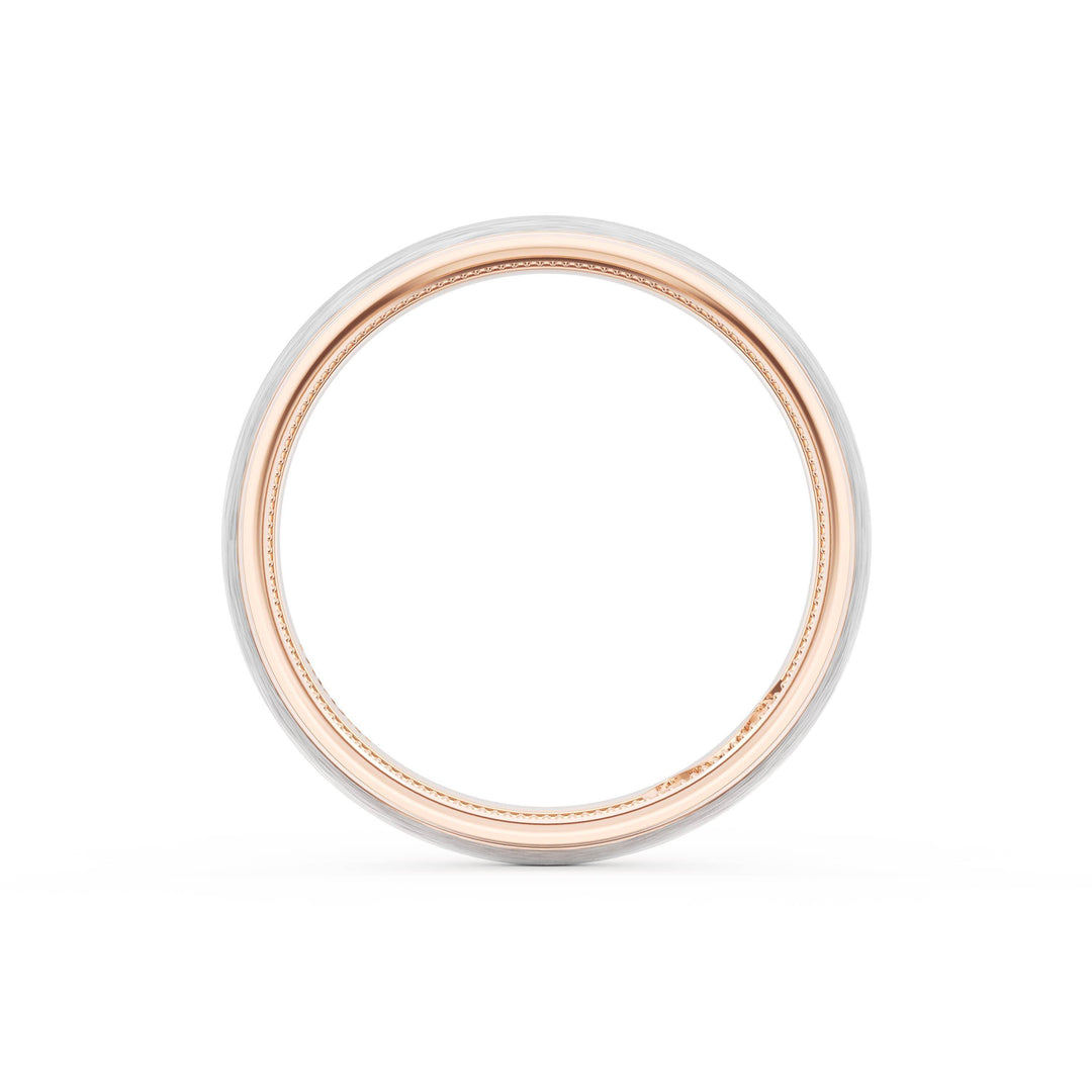 Rounded Brush Finish Wedding Band in 18kt Rose Gold & 18kt White Gold