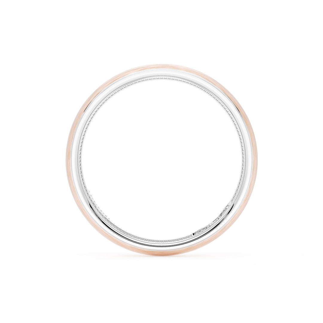 Rounded Brush Finish Wedding Band in Platinum & 18kt Rose Gold