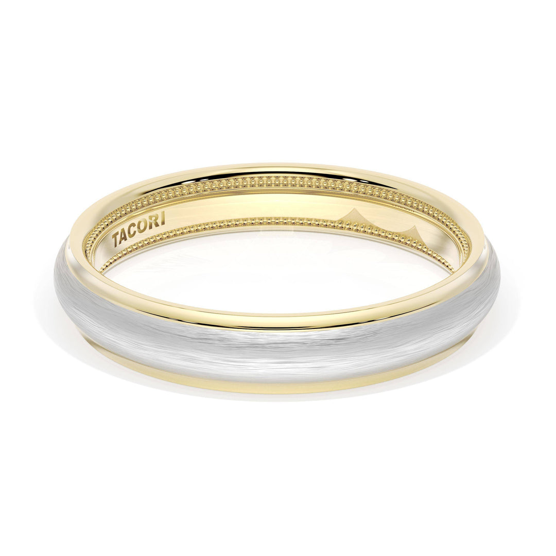 Rounded Brush Finish Wedding Band in 18kt Yellow Gold & Platinum
