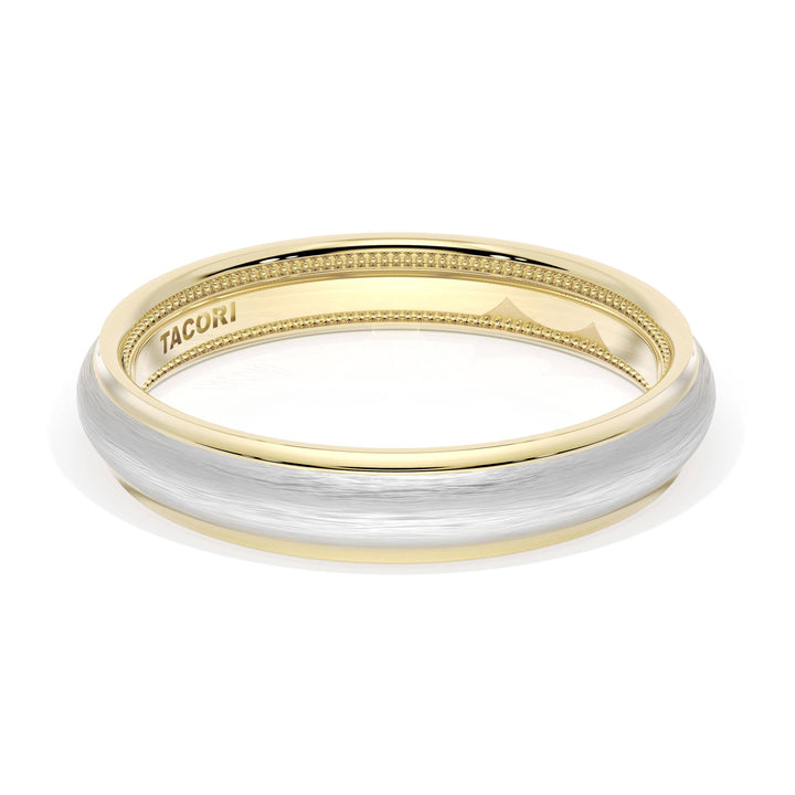 Rounded Brush Finish Wedding Band in 18kt Yellow Gold & Platinum