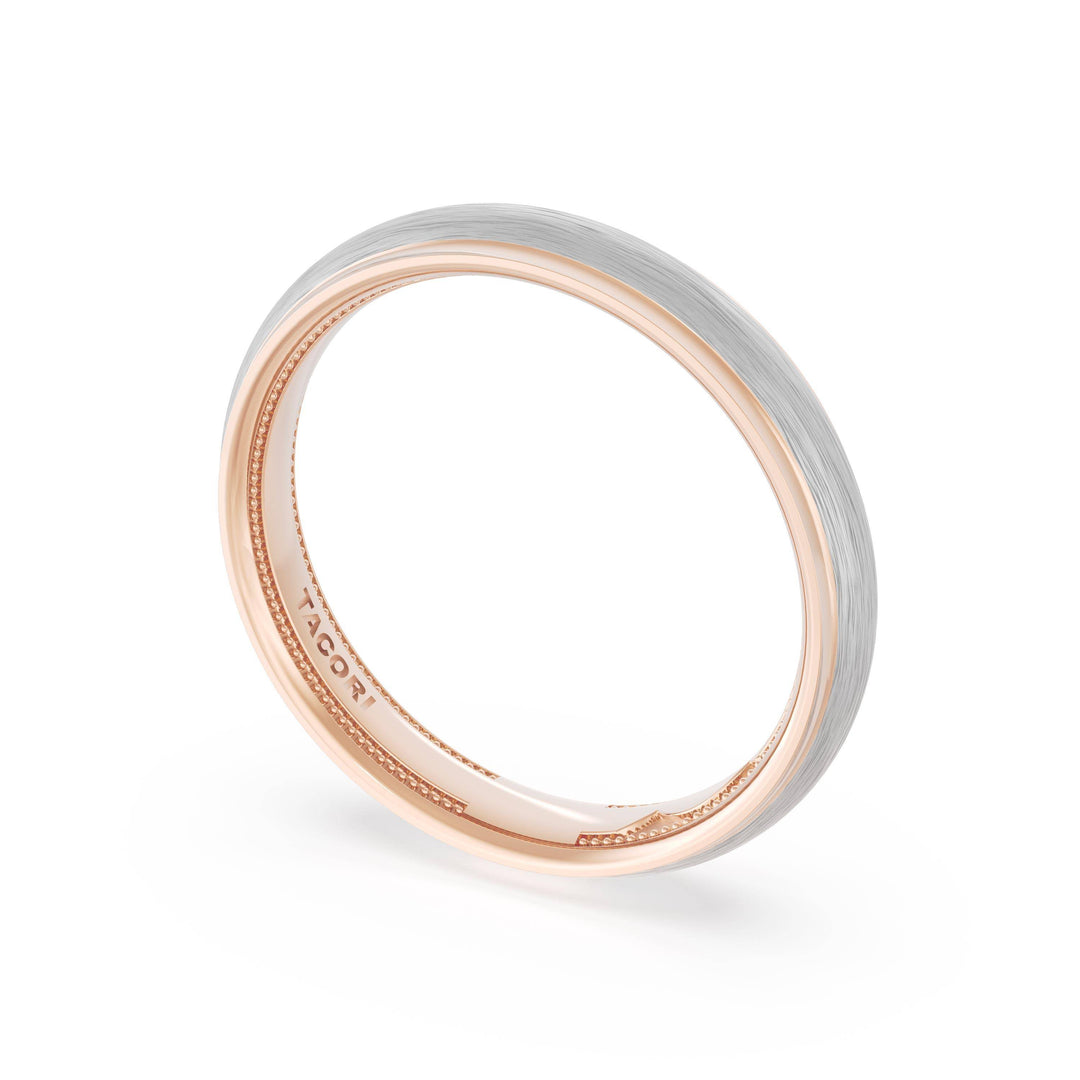 Rounded Brush Finish Wedding Band in 18kt Rose Gold & Platinum